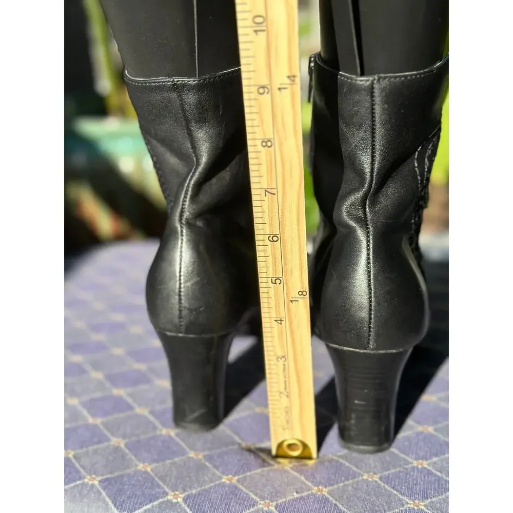 Chico’s Black Corral Boots Size 9 Ankle Square Toe Embroidered Block Heels Retro - Picture 5 of 8